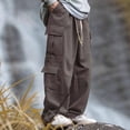 thumbnail image 1 of Ayfxijin Work Pants for Men Solid Color Solid Casual Pocket Workwear Pants Outdoor Button Waist Straight Type Pants, 1 of 8