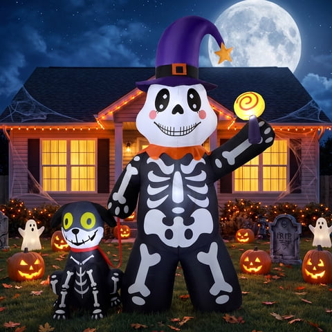 Ayieyill 7FT Halloween Inflatables Decorations Skeleton and Dog, Halloween Blow ups Yard Decorations Outdoor for Garden Lawn