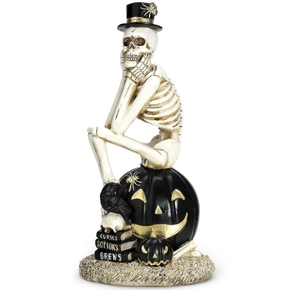 Ayieyill Halloween Skeleton Decorations, Resin Skeleton Figurines on Pumpkin, Skeleton for Halloween Decoration Indoor and Gothic Decor