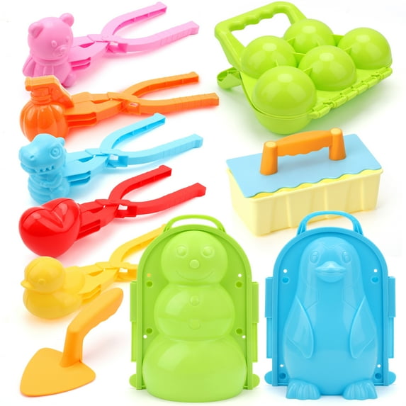 Ayieyill Multicolor Winter Snow Toys Kit, 11Pcs Snowball Maker, Plastic Snow Molds, Ages 3+
