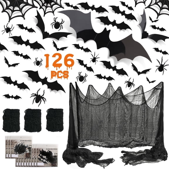 Ayieyill 126pcs Halloween Bat Stickers for Halloween Wall Decor and Window Clings, 3D Spider and Bat Decals for Indoor Halloween Decor