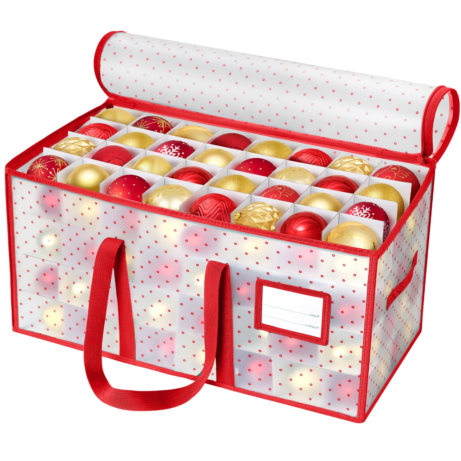 The Holiday Aisle® Christmas Ornament Storage Box With Adjustable Dividers  (Red)