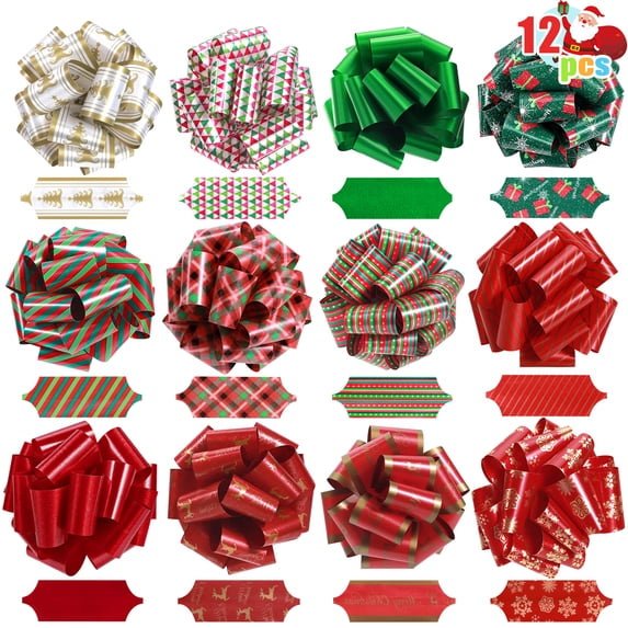 Ayieyill 12pcs Christmas Bows, Easy and Fast Christmas Holiday Gift Bows, Christmas Bows for Gift Wrapping