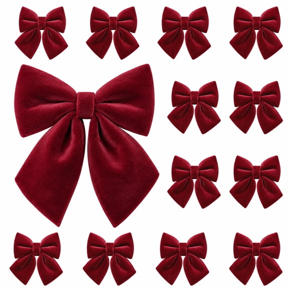 Ayieyill 13 Pack Velvet Christmas Tree Bows, Large Christmas Bows for Tree Wreath Stairs Railing Fireplace Indoor Decor, Burgundy