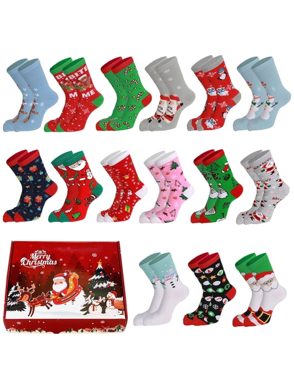15 Pairs Christmas Socks Gifts for Women Adults Family Coworkers Cotton Holiday Socks Stocking