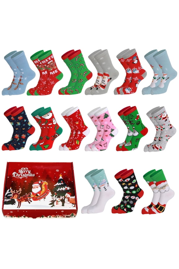 15 Pairs Christmas Socks Gifts for Women Adults Family Coworkers Cotton Holiday Socks Stocking