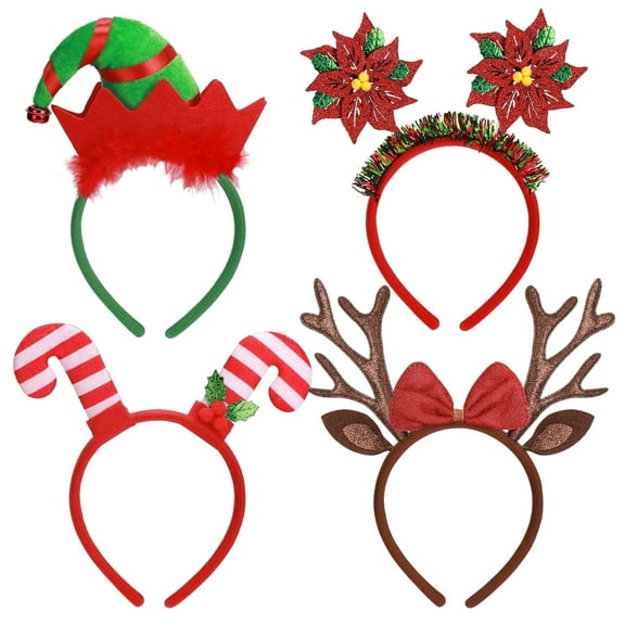 Ayieyill Christmas Headbands 4pcs Holiday Headbands Christmas Hair Accessories Christmas Decorations
