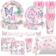 thumbnail image 1 of Ayieyill 170Pcs Happy Birthday Decorations Kit, Butterfly Birthday Party Supplies Set for 24 Guests, Includes Plates and Cups and Napkins Straws Sets, 1 of 6