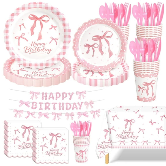 Ayieyill 170Pcs Happy Birthday Decorations Kit, Birthday Party Supplies Set for 24 Guests, Includes Plates and Cups and Napkins Straws Sets