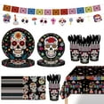 thumbnail image 1 of Ayieyill 170Pcs Day of the Dead Party Decorations Kit, Dia de los Party Supplies Set for 24 Guests, Includes Plates and Cups and Napkins Straws Sets, 1 of 8