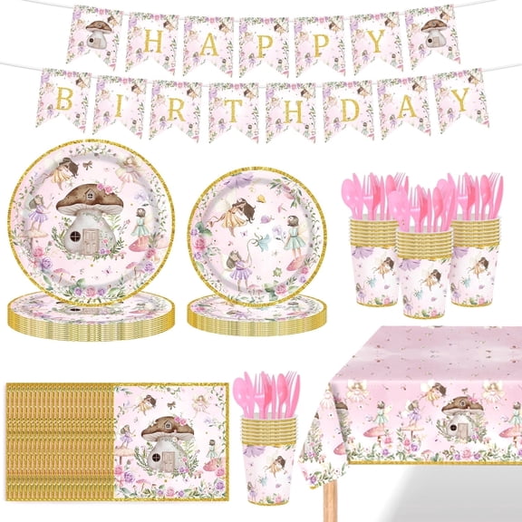 Ayieyill 170Pcs Happy Birthday Decorations Kit, Birthday Party Supplies Set for 24 Guests, Includes Plates and Cups and Napkins Straws Sets