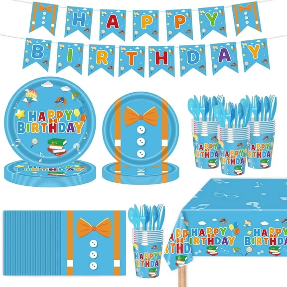 Ayieyill 170Pcs Happy Birthday Decorations Kit, Birthday Party Supplies Set for 24 Guests, Includes Plates and Cups and Napkins Straws Sets