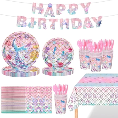 Ayieyill 170Pcs Happy Birthday Decorations Kit, Birthday Party Supplies Set for 24 Guests, Includes Plates and Cups and Napkins Straws Sets