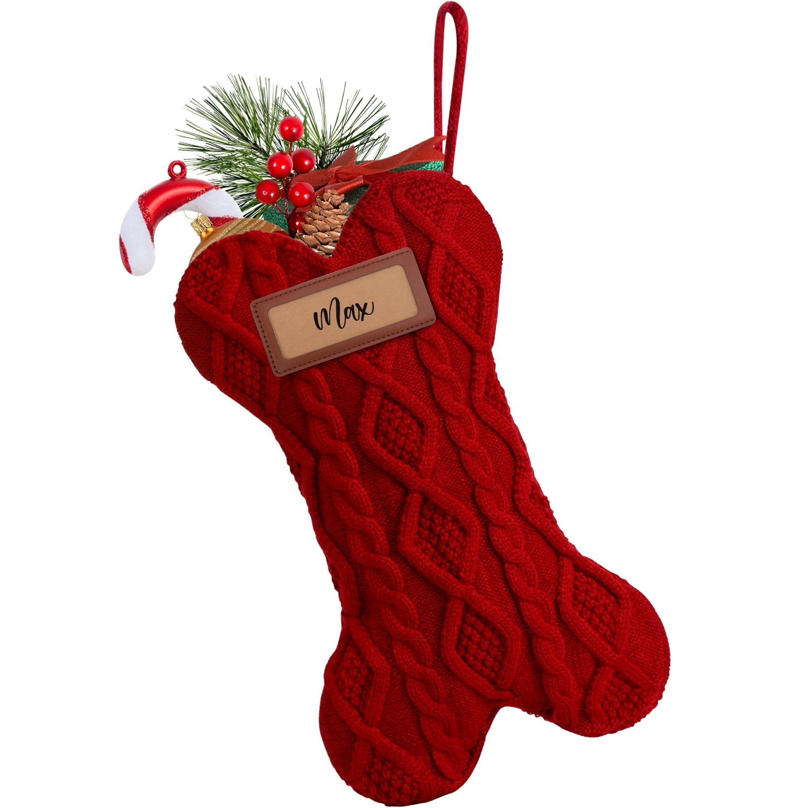 Ayieyill 18 Inch Dog Christmas Stocking, Bone Shape Stocking Christmas for Dog, Large Pet Stockings Hanging Christmas Decorations (Red)