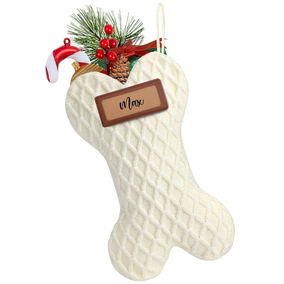 Ayieyill 18" Dog Christmas Stocking, Bone Shape Stocking Christmas for Dog, Large Pet Stockings Hanging Christmas Decorations (White Plaid)