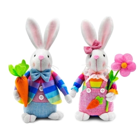 Ayieyill Easter Gnomes, Indoor Easter Decoration for The Home, Easter Decor Flocked Bunny Gnome Plush (2Pcs)
