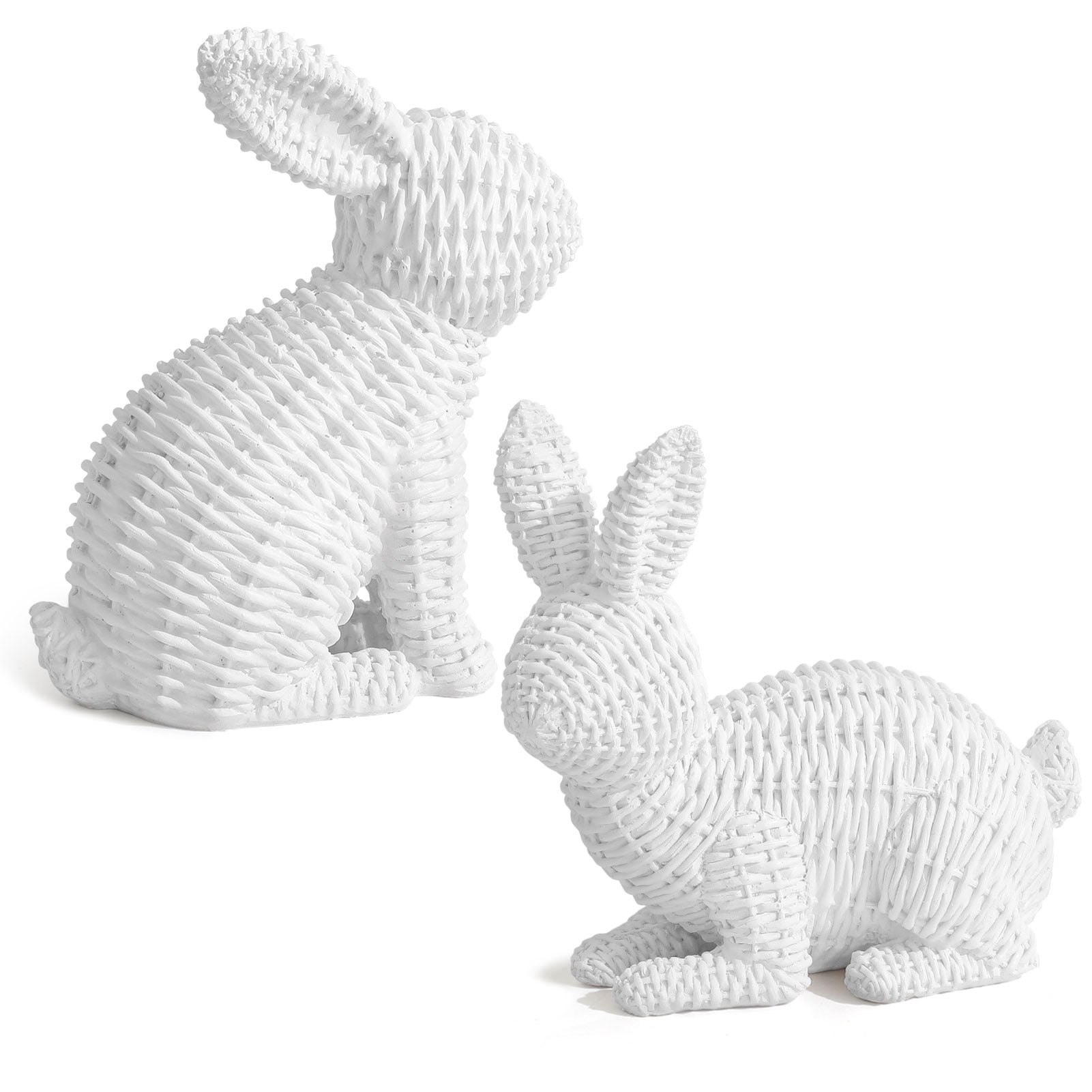 Ayieyill 2 Pcs Easter Rabbit Decor, Easter Rattan Bunny Resin Ornaments ...