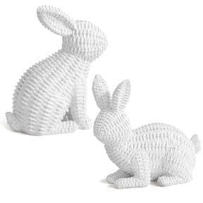 Ayieyill 2 Pcs Easter Rabbit Decor, Easter Rattan Bunny Resin Ornaments for Home Courtyard Tabletop to Enhance The Easter Atmosphere