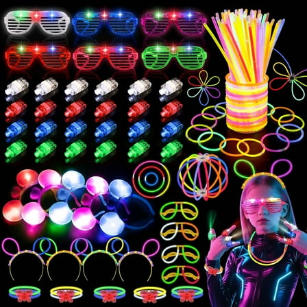 Ayieyill 206pcs Glow in the Dark Party Supplies for Kids Adults, Neon Light Up Christmas Party Favors with Glow Sticks