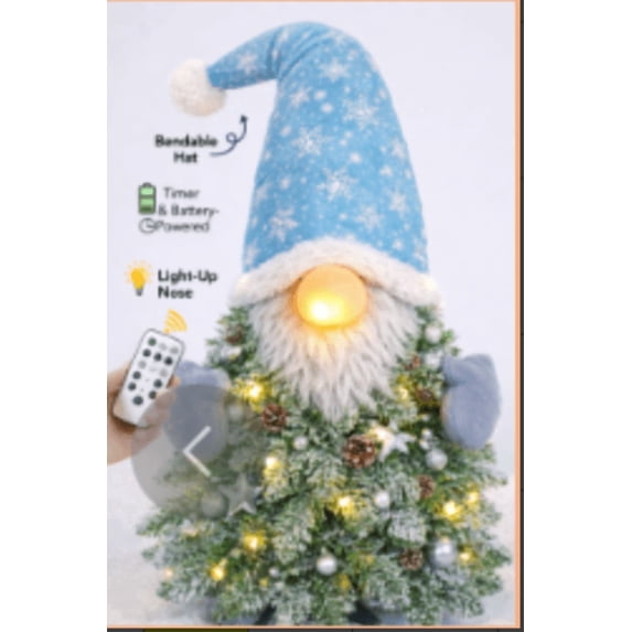 Ayieyill 24 Inch Christmas Gnome Small Christmas Tree, Blue Snowflake Hat Tomte Christmas Decoration with Timer & Remote, Battery Operated Xmas Decor for Home Indoor Tabletop Porch Holiday Gift