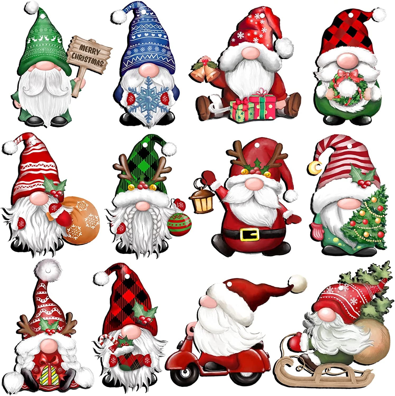 Festive Multicolor Wooden Christmas Gnome Ornaments Set