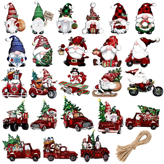 Ayieyill 24 Pieces Christmas Wooden Ornaments, Christmas Tree Ornaments Wood Hanging Decor for Christmas Tree Decoration Party Supplies