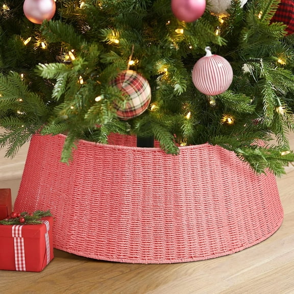 Ayieyill 26 inch Christmas Tree Collar, Christmas Tree Skirt for Christmas Tree Decorations | Rattan (Pink)