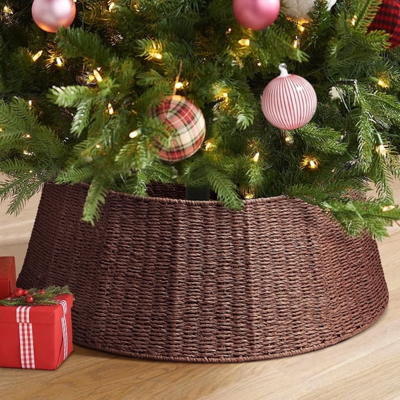 Ayieyill 26 inch Christmas Tree Collar, Christmas Tree Skirt for Christmas Tree Decorations | Rattan (Brown)