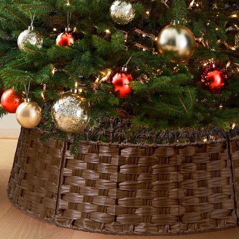 Ayieyill 26in Christmas Tree Collar, Handmade Woven Tree Collar, Christmas Tree Skirt for Artificial Trees | Wooden | Brown