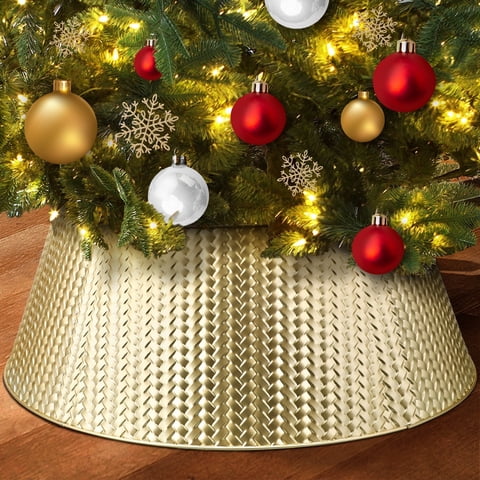 Ayieyill 28" Christmas Tree Collar,  Christmas Tree Collar Basket Skirt for Large Christmas Tree, Tree Skirt Accessory | Gold | Metal