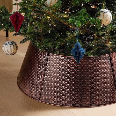 Ayieyill 28 Inch Christmas Tree Collar, Metal Christmas Tree Skirt, Water Base Protection, Bronze