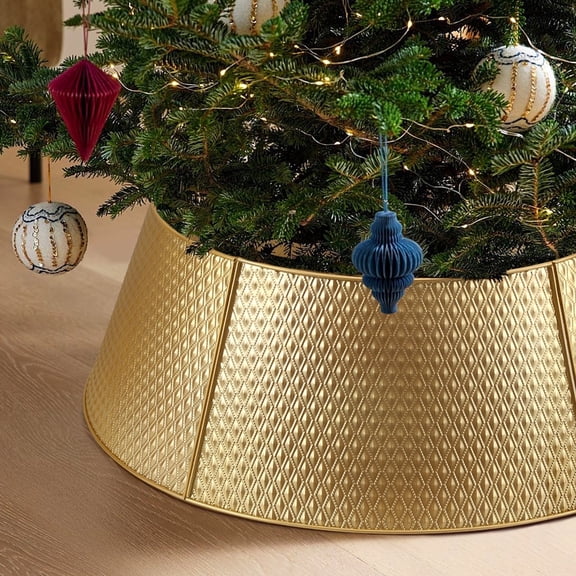 Ayieyill 28 Inch Christmas Tree Collar, Metal Christmas Tree Skirt, Water Base Protection, Gold