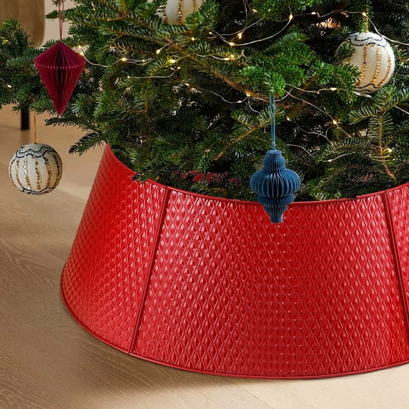 Ayieyill 28 Inch Christmas Tree Collar, Metal Christmas Tree Skirt, Water Base Protection, Red