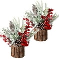 thumbnail image 1 of Ayieyill 2Pack Small Christmas Tree with Christmas Ornaments Pine Cone Berry, Small Xmas Tree for Christmas Decorations Indoor Outdoor(Red-Round), 1 of 7