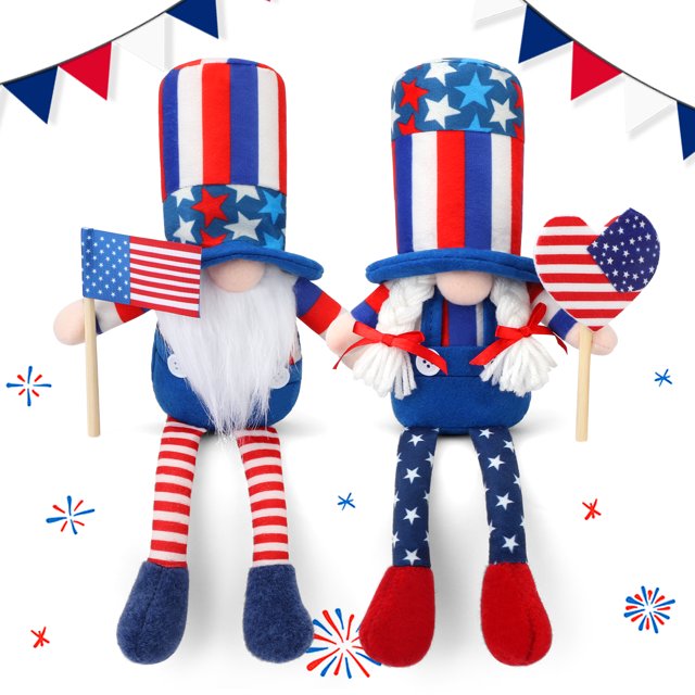 Ayieyill 2Pcs 4th of July Patriotic Gnomes, Indoor & Outdoor Memorial