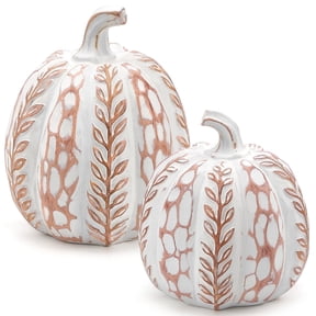 Ayieyill 2pcs Resin Pumpkin Figurines with Leaf Pattern Fall Decor Autumn Decor Thanksgiving Decorations for Home