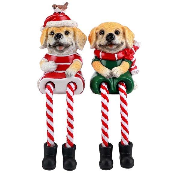 Ayieyill 2pcs Christmas Dog Shelf Sitters Tabletop Christmas Decor Christmas Holiday Gift for Home