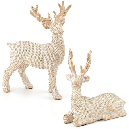 Ayieyill 2pcs Reindeer Christmas Decoration Resin Reindeer Decor for Christmas Table Decor Christmas Figurines
