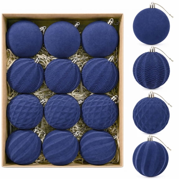Ayieyill 12 Pack Christmas Ball Ornaments, Flocked Christmas Tree Ornaments, Christmas Hanging Ornaments for Christmas Decorations Indoor, Blue