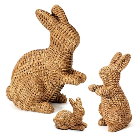Ayieyill 3 Pcs Easter Rabbit Decor, Easter Rattan Bunny Resin Ornaments for Home Courtyard Tabletop to Enhance The Easter Atmosphere