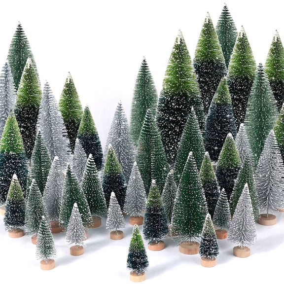 Ayieyill 30PCS Artificial Mini Christmas Trees, Mini Pine Tree Sisal Trees with Wood Base Bottle Brush Trees for Christmas Table Top Decor Winter Crafts Ornaments