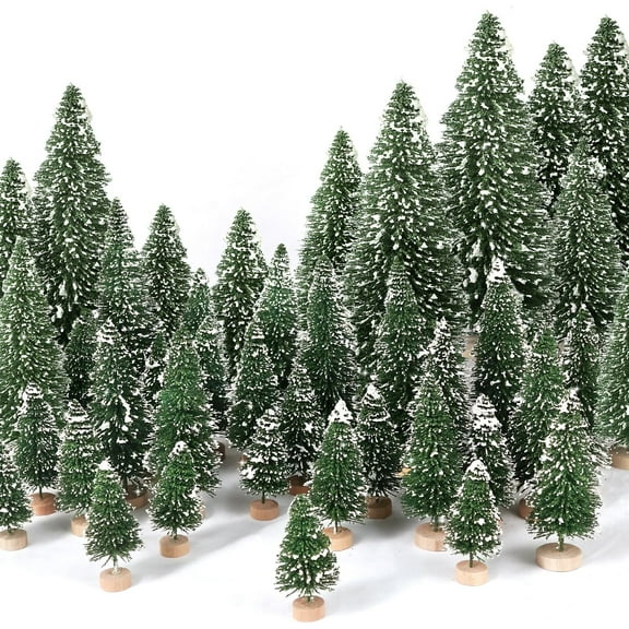 Ayieyill 30PCS Artificial Mini Christmas Trees, Mini Pine Tree Sisal Trees with Wood Base Bottle Brush Trees for Christmas Table Top Decor Winter Crafts Ornaments