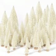 Ayieyill 30PCS Artificial Mini Christmas Trees, Mini Pine Tree Sisal Trees with Wood Base Bottle Brush Trees for Christmas Table Top Decor Winter Crafts Ornaments (Beige)