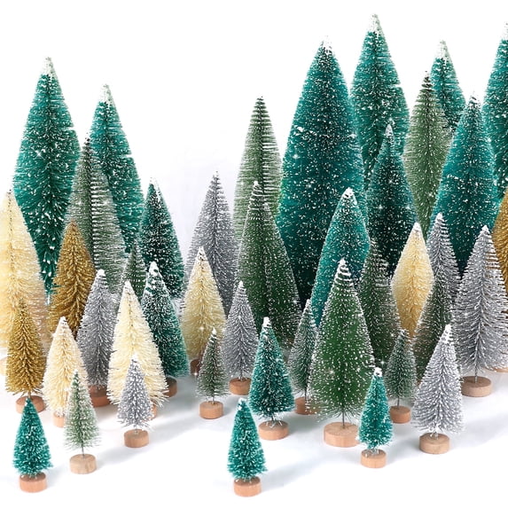 Ayieyill 30PCS Artificial Mini Christmas Trees, Mini Pine Tree Sisal Trees with Wood Base Bottle Brush Trees for Christmas Table Top Decor Winter Crafts Ornaments
