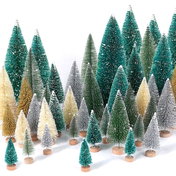 Ayieyill 30PCS Artificial Mini Christmas Trees, Mini Pine Tree Sisal Trees with Wood Base Bottle Brush Trees for Christmas Table Top Decor Winter Crafts Ornaments