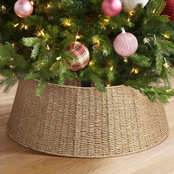 Ayieyill 33 inch Christmas Tree Collar, Christmas Tree Skirt Cover for Christmas Tree Decorations | Rattan (Natural)