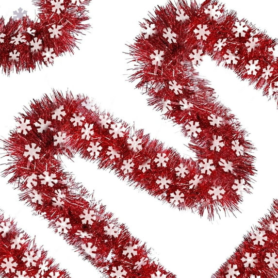 Ayieyill 33ft Snowflake Tinsel Garland Hanging Christmas Tree Garland for Christmas Tree Decorations Indoor, Snowflake