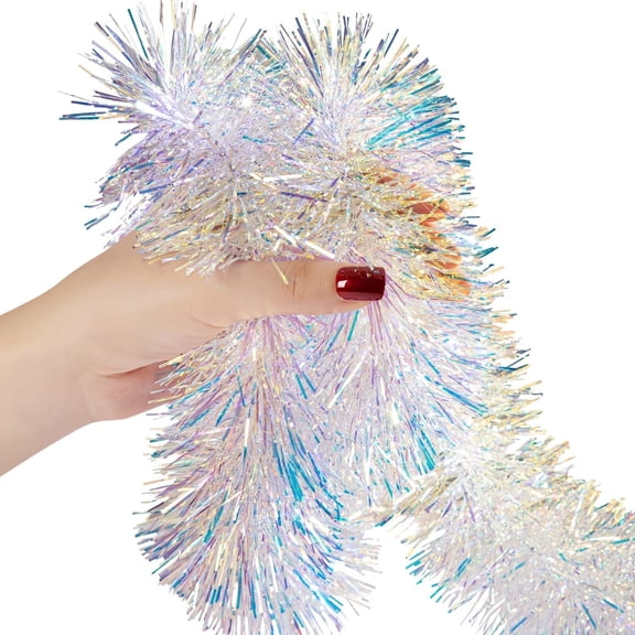 Ayieyill 33ft Tinsel Garland Hanging Christmas Tree Garland for Christmas Tree Decorations Indoor, Iridescent