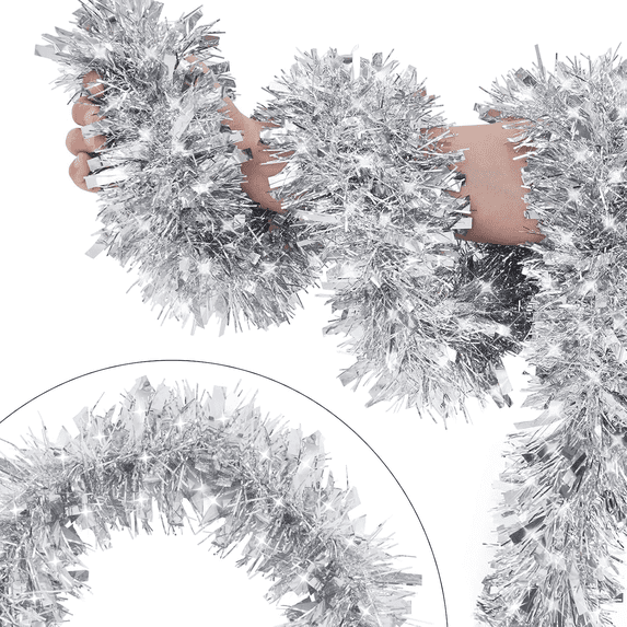 Ayieyill 33ft Tinsel Garland Hanging Christmas Tree Garland for Christmas Tree Decorations Indoor, Silver