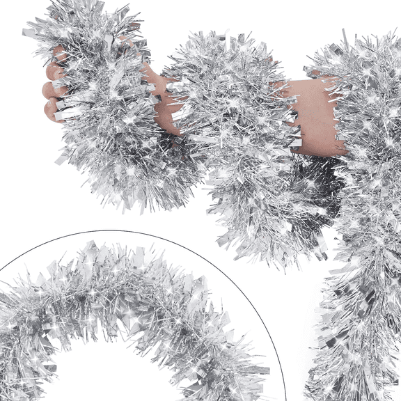 Ayieyill 33ft Tinsel Garland Hanging Christmas Tree Garland for Christmas Tree Decorations Indoor, Silver